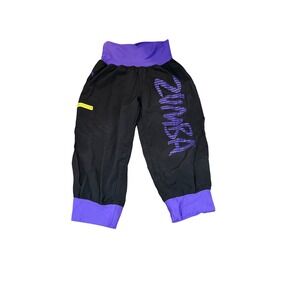 Zumba‎ Wear Black Purple Cargo Dance Pants XXL Crop Harem Parachute Logo
